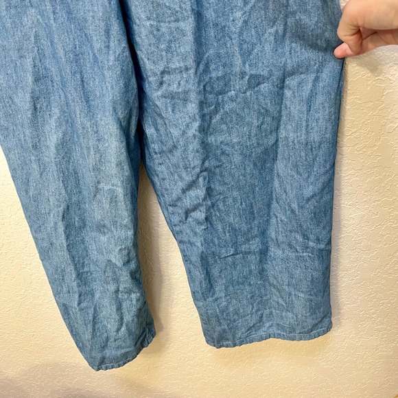 Old Navy Womens Blue Chambray Jumpsuit Twist Front‎ Tie Strap Wide Leg Medium - Picture 6 of 7